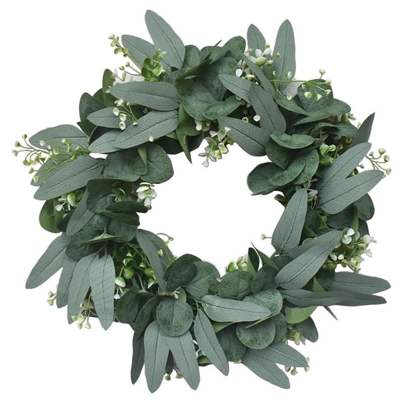 

17'' Eucalyptus Wreath for Front Door Artificial Plants Background Wall Window Decorative Wedding Home Decor