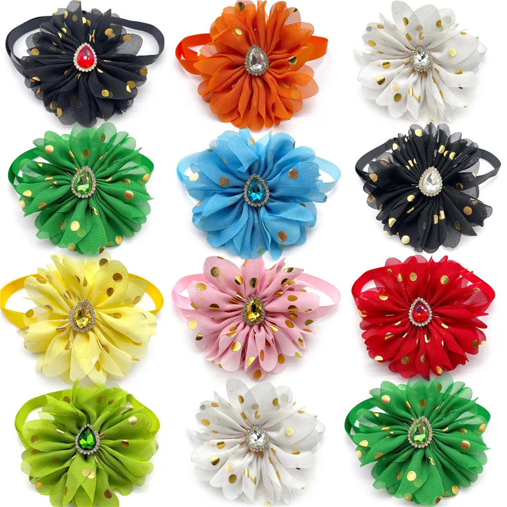 

50/100pc Small Dog Puppy Accessories Bowties with Color Rhinestones Adjustable Dog Collar Puppy Bowtie Pet Grooming Accessories