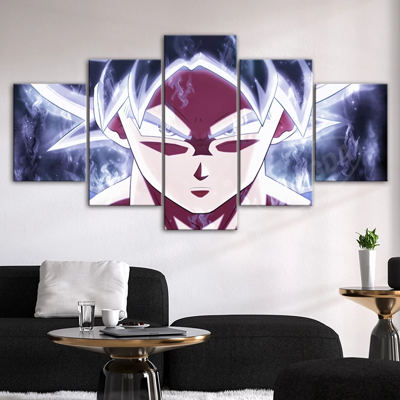 

Wall Art Dragon Ball Super Anime Modular Pictures 5 Pcs Ultra Instinct Son Goku Canvas Paintings Hd Prints Home Decor Gift Frame