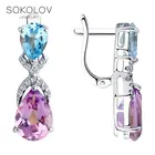 Серьги SOKOLOV из серебра с миксом камней, Серебро, 925, Женские, Серьги 2022 тренд, Оригинальная продукция