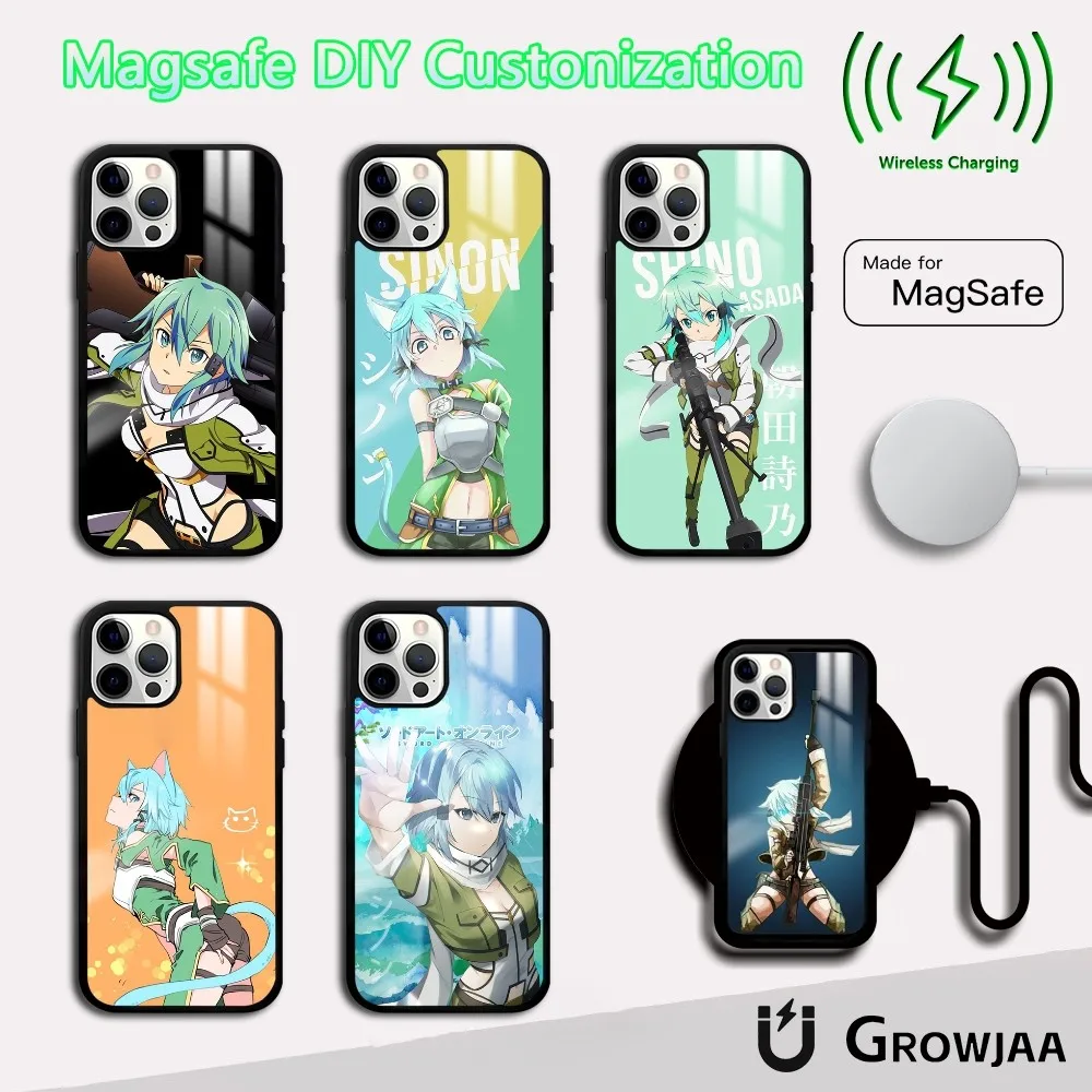 S-Sinon SAO Japanese Anime Phone Case For iPhone 16 15 14 13 12 11 Pro Max Plus Mini Magsafe Mirror Wireless Magnetic Cover
