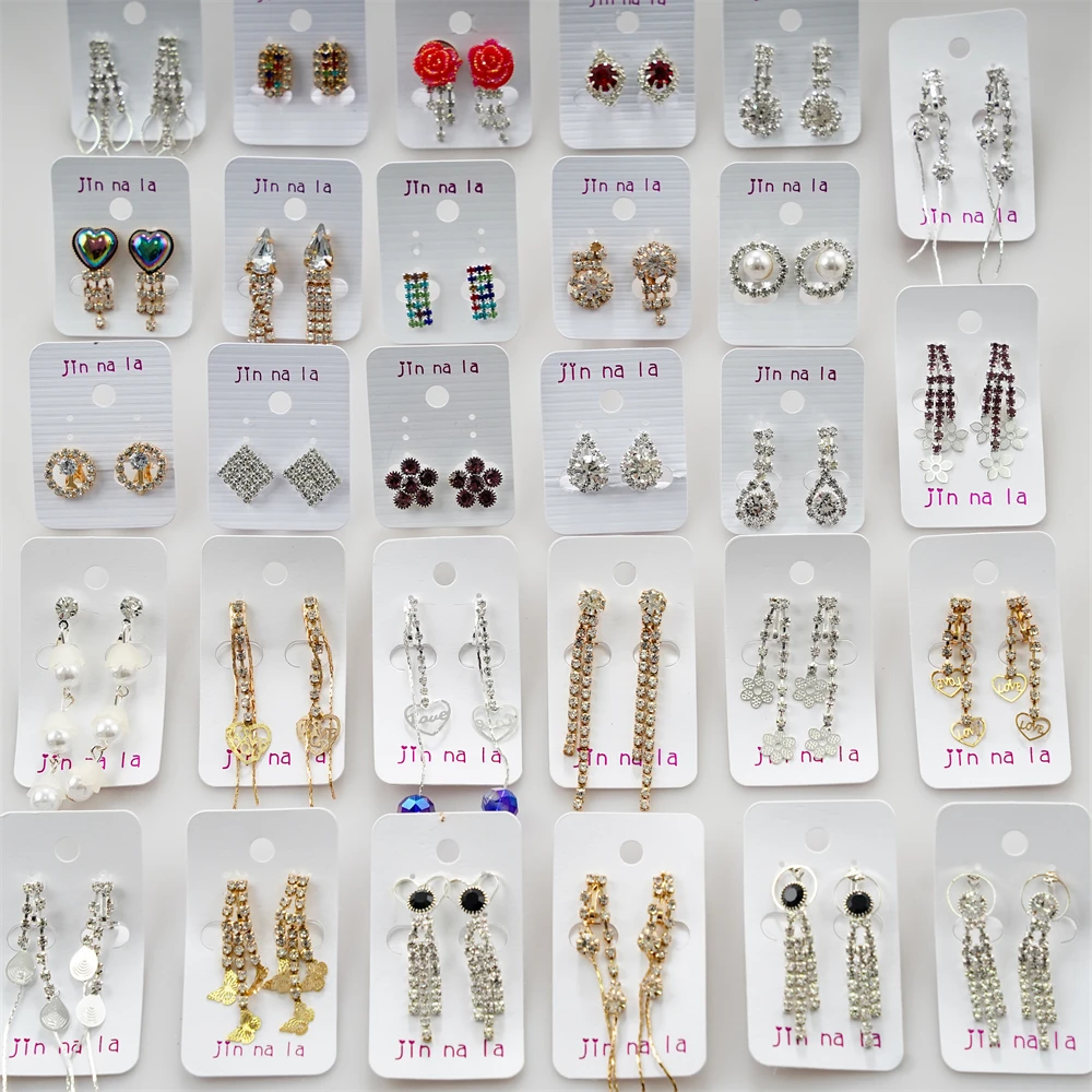 

20Pairs/Lot Trendy Rhinestone Pearl Rose Love Dangle Earrings for Women Girls Without Piercing No Hole Ear Clip Jewelry Gifts