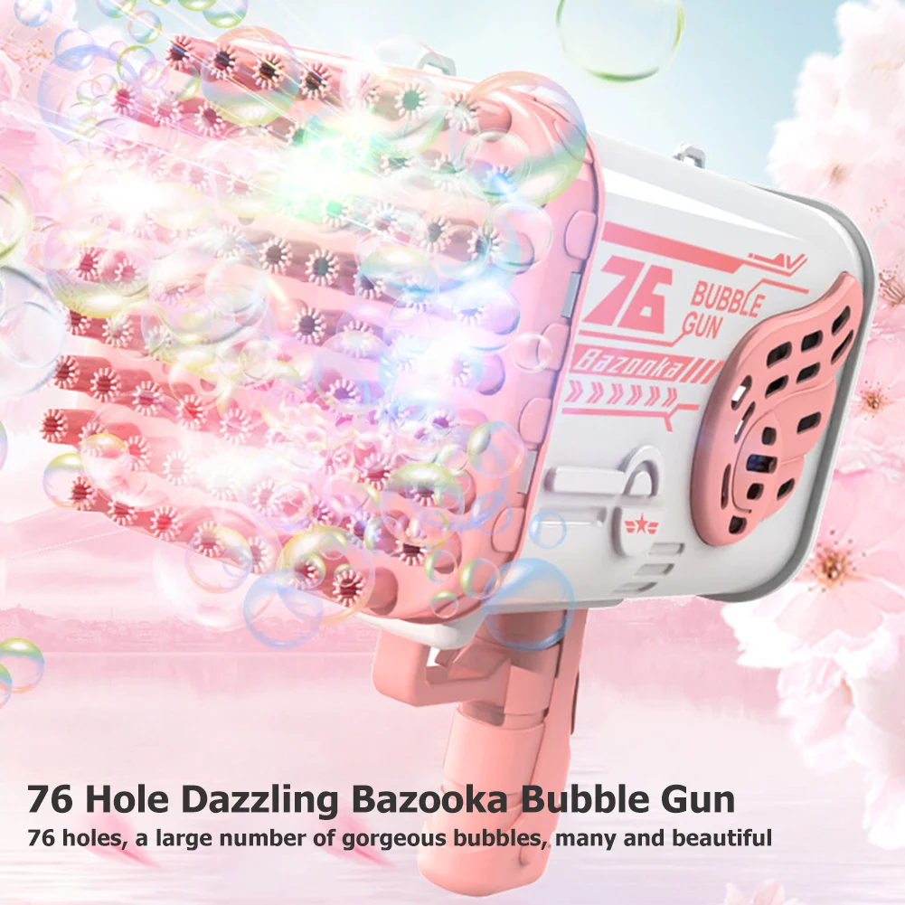 

Bubble Gun Rocket 76 Holes Soap Bubbles Machine Gun Shape Automatic Blower With Light Toys For Outdoor Kids Children‘s Day Gift