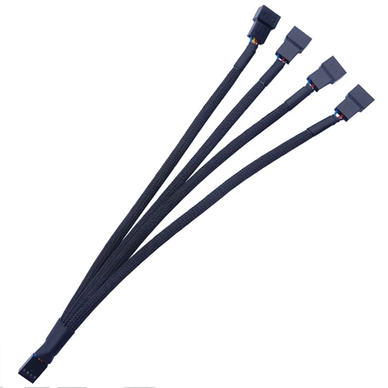 

27 см 4-сторонний ШИМ-разветвитель вентилятора с черным рукавом, 4-контактный кабель, 4-контактный ШИМ-разъем, удлинительный для