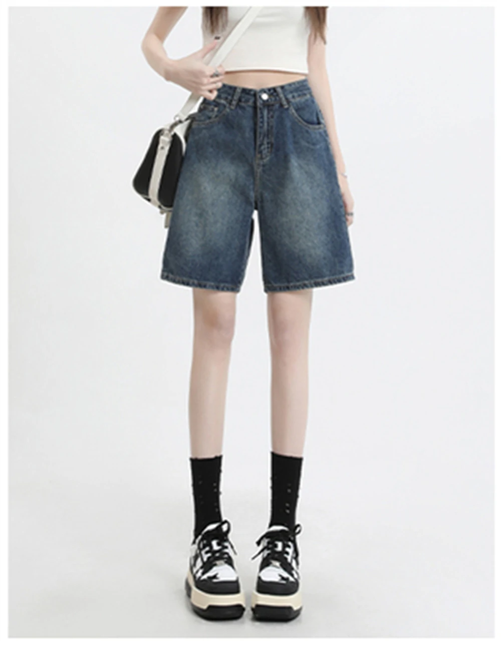 

2023 New Spring/Summer Women's Retro High Waist Denim Shorts Small Loose Slim Wide Leg Split Pants
