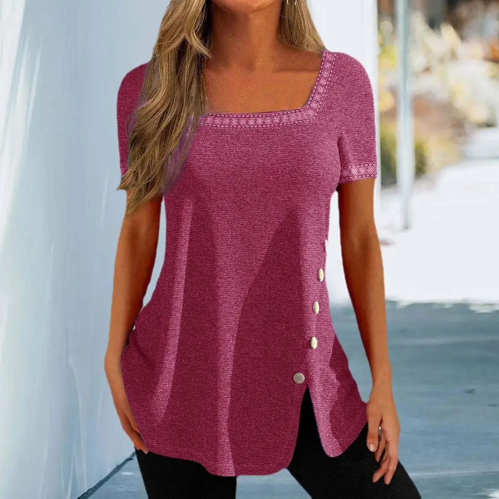 

Дышащая модная повседневная свободная однотонная туника, топы, тонкая женская футболка с разрезом, дизайнерская повседневная одежда