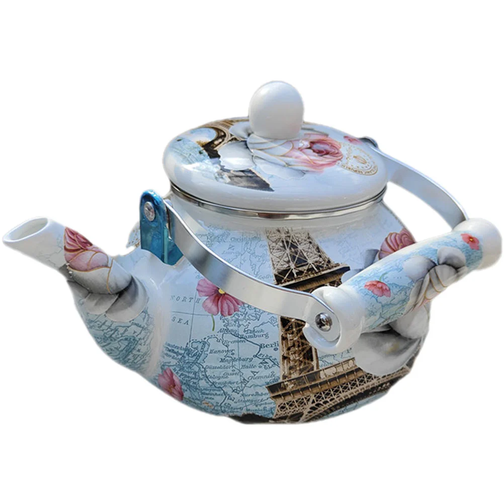 

Enamel Teakettle Vintage Boiling Kettle Pot Gas Stove Coffee Pot for Home Office