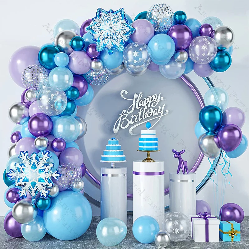 

Новинка, 121 шт., перламутровая хромированная синяя фиолетовая гирлянда с воздушными шарами, раньше, Холодное сердце, украшения для дня рожде...