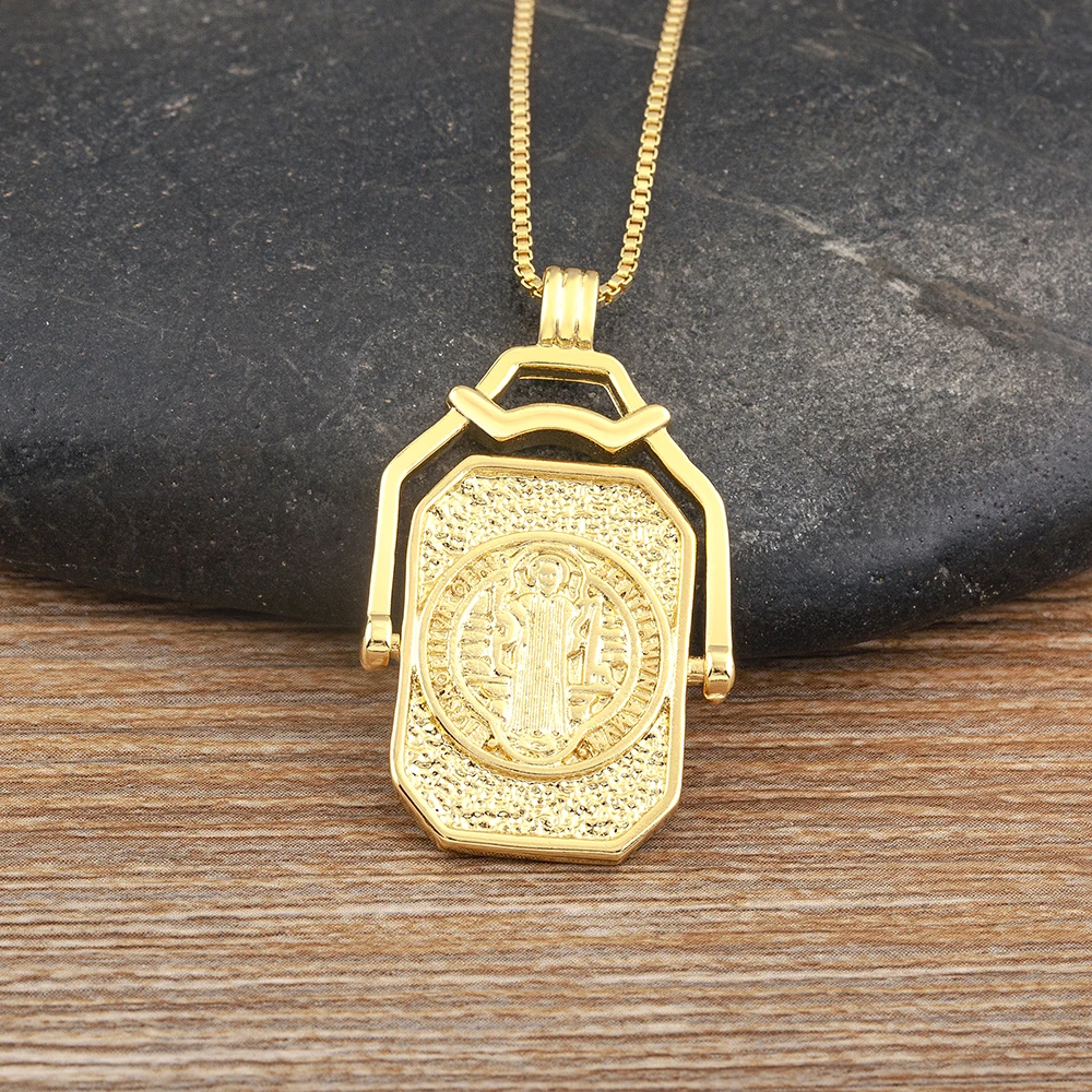 

Nidin New Design Rotatable Religious Copper Gold Plated Inlaid Zircon Jewelry Virgin Mary Pendant Necklace Versatile Accessories