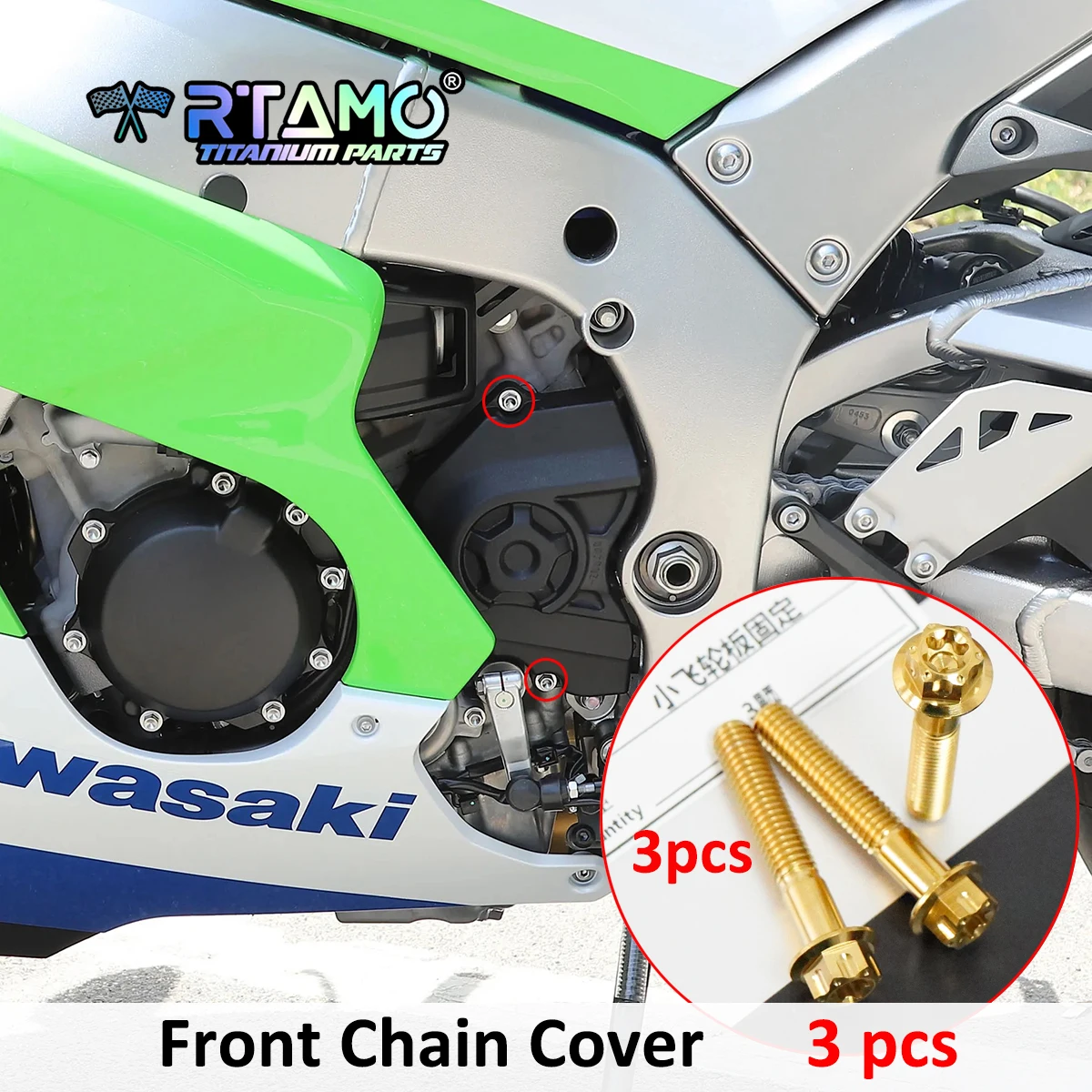 

Титановые болты RTAMO Gr5, передняя подставка для ног, перегородка, винт, звездочка, гайка заднего моста, регулировочный болт цепи, подходит для Kawasaki ZX-10R