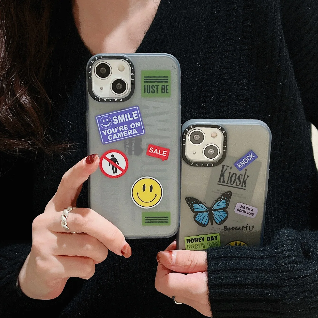 

Fashion Smiley face butterfly Phone Cases For iPhone 12 13 14 Pro Max Funda Cover