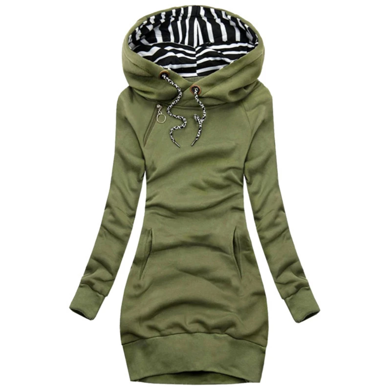 

Women Sweatshirt Pullover Hoodies Long Sleeve Dress Hooded Striped Hooded Tops Drawstring Sweatshirts Slim Long Hoodies