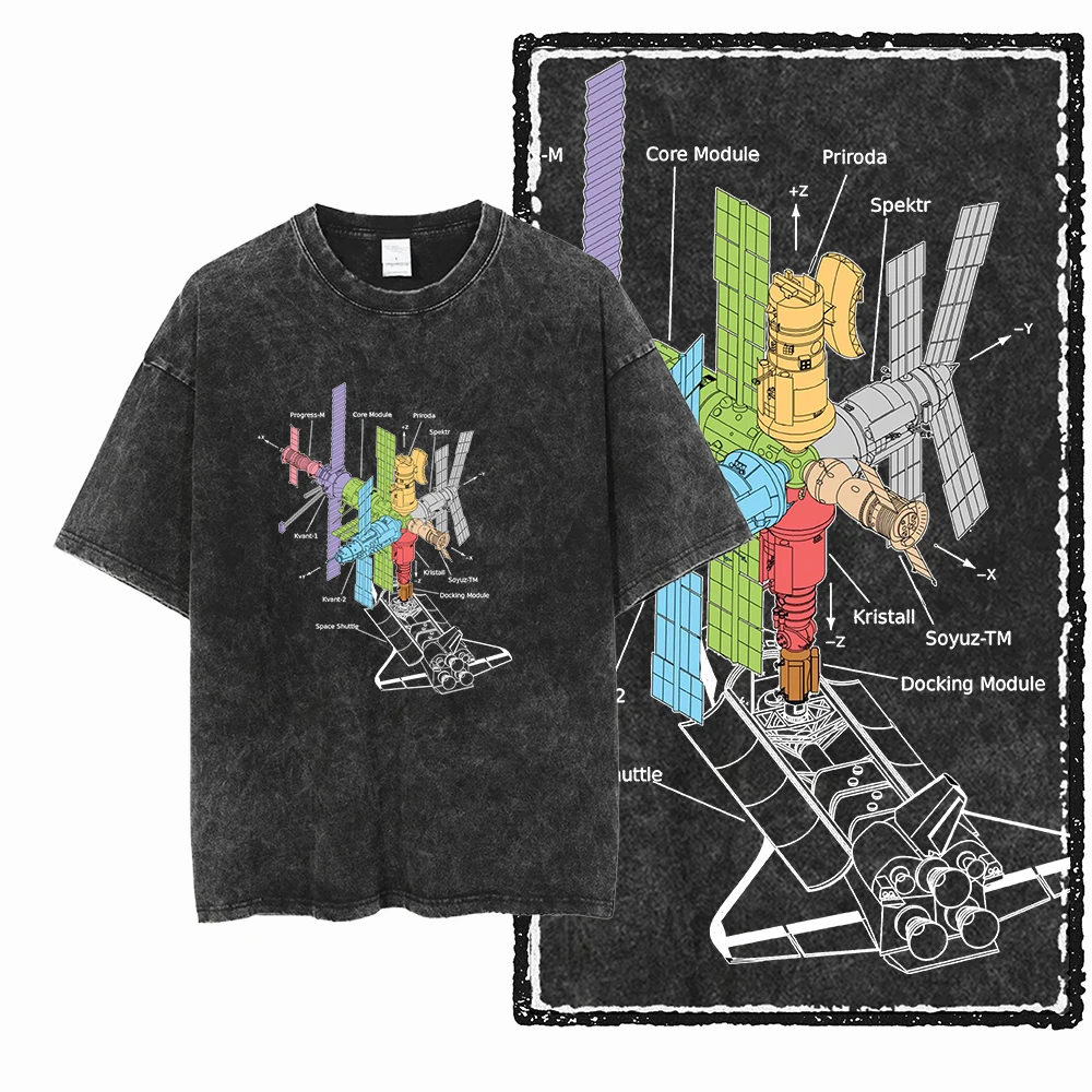 Фото SA ASTRONAUT SPACE THEMES Хлопковая футболка унисекс с принтом Acid Washed Graphic Крутая уличная мужская футболка большого размера для мужчин №3