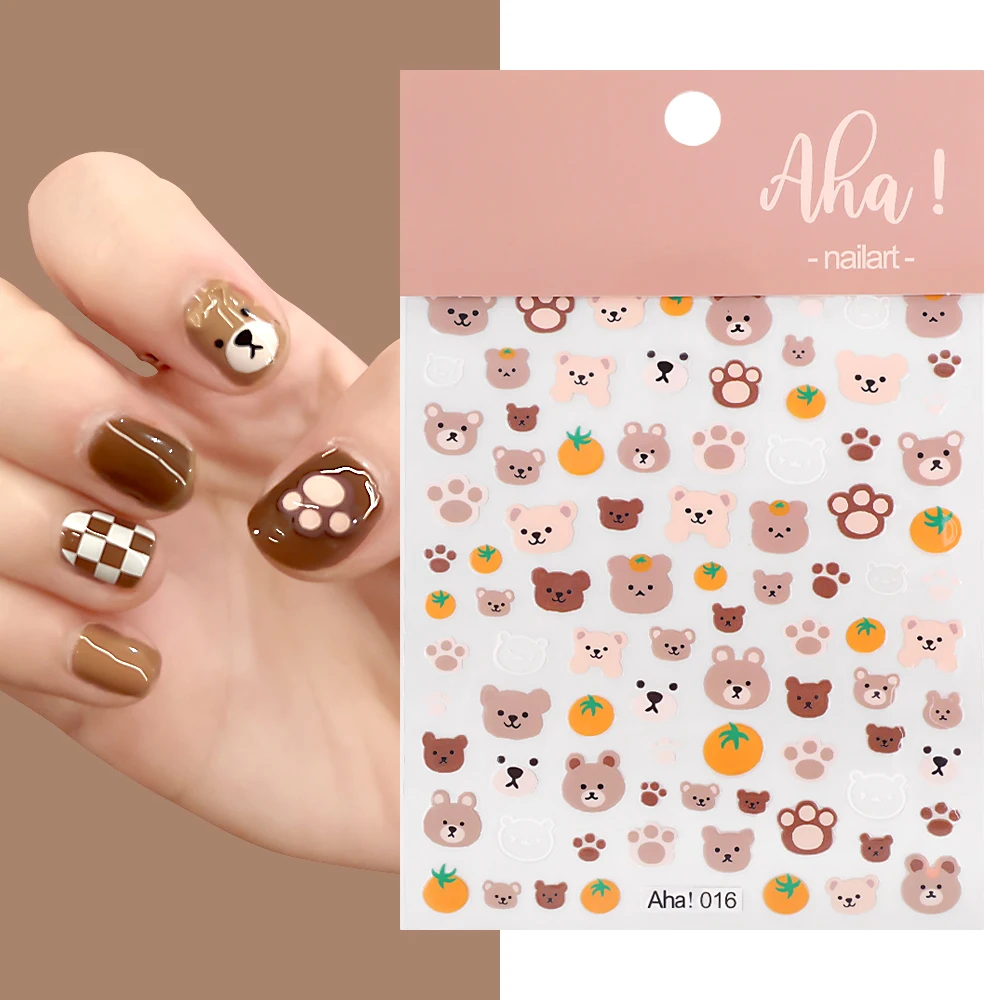 

Cute Cartoon Bear Nail Sticker Rabbit Carrot Animals Style Waterproof Adhesive Nail Stickers Cartoon Slider Manicure Decoration