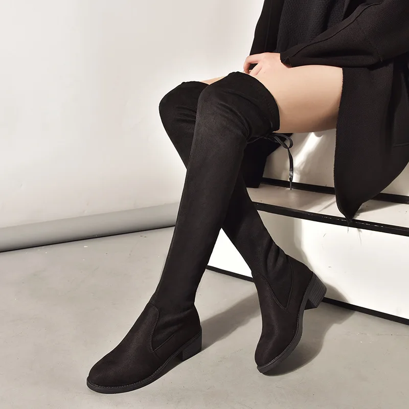 Fashion Over The Knee High Boots Women High Heels Square Toe Party Shoes Woman Tight High Warm Winter Snow Boots Long Shoes