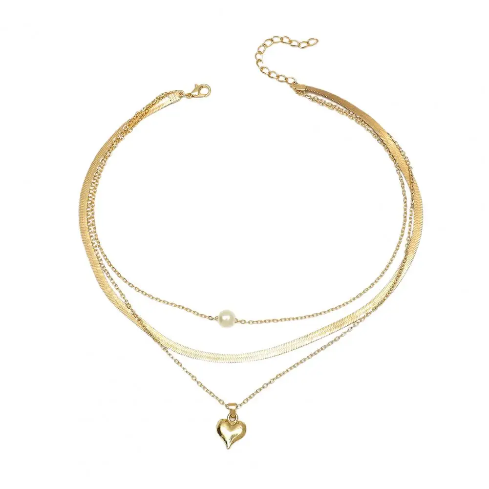 

Exquisite Charm Necklace Elegant Stainless Fashion Love Heart Faux Pearl Charm Necklace Lady Necklace Women Necklace