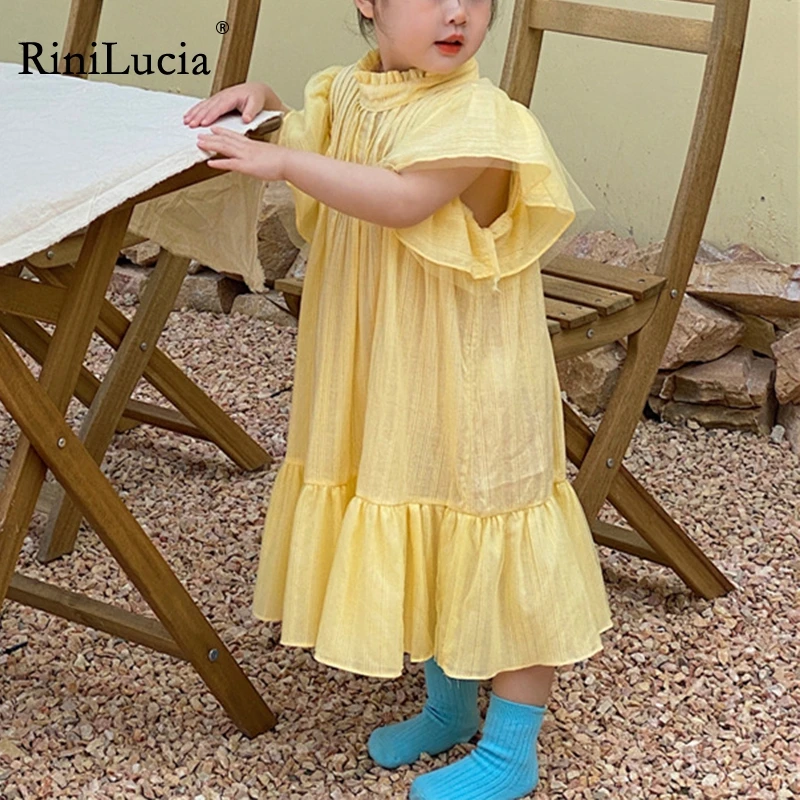 

RiniLucia New Girls Kids Flower Elegant Causal Princess Party Dresses Children Clothing Christmas Wedding Party Baby Girl Dress