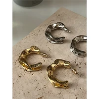 brass with 18k gold geo hoop earrings women jewelry party boho t show gown runway rare korean japan trendy
