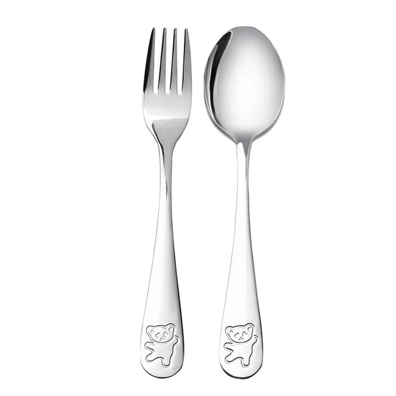 

8X Stainless Steel Child Safety Cutlery Bear Children Spoon And Fork Set Toddler Utensils Metal Cutlery Set