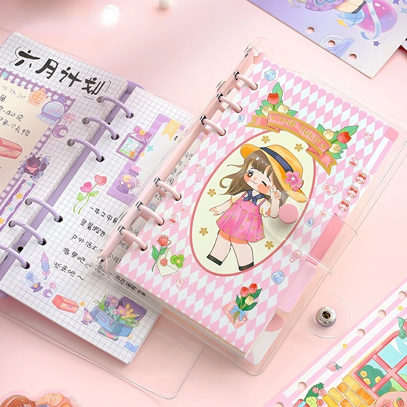 

Floral Girls Kawaii Cartoon Fashion Lovely Spiral Diary Set A6 DIY Planner Agenda Grid Paper 80 Sheets