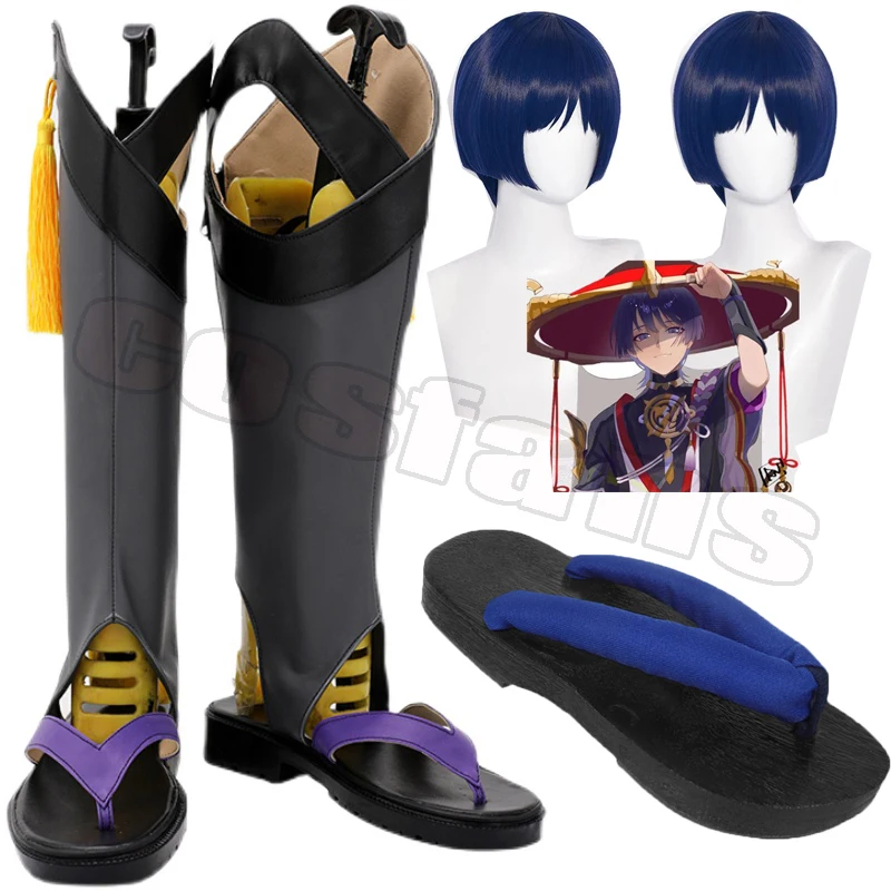

Genshin Impact Scaramouche Gray Cosplay Shoes Long Boots Game Kunikuzushi Wigs Shoes Leather Custom Hand Made For Girls Boys Men