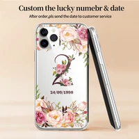 custom your lucky number with date literary flower phone case for iphone 11 12 13 pro x xr xs max 7 8p personalization tpu cover