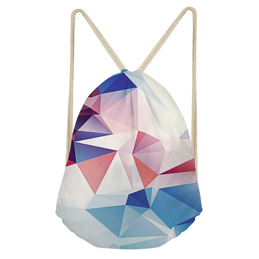 Fashion Solid Geometry Design Drawstring Bag Reusable Kids String Knapsack Lightweight Personalized Customized Teenager Softback