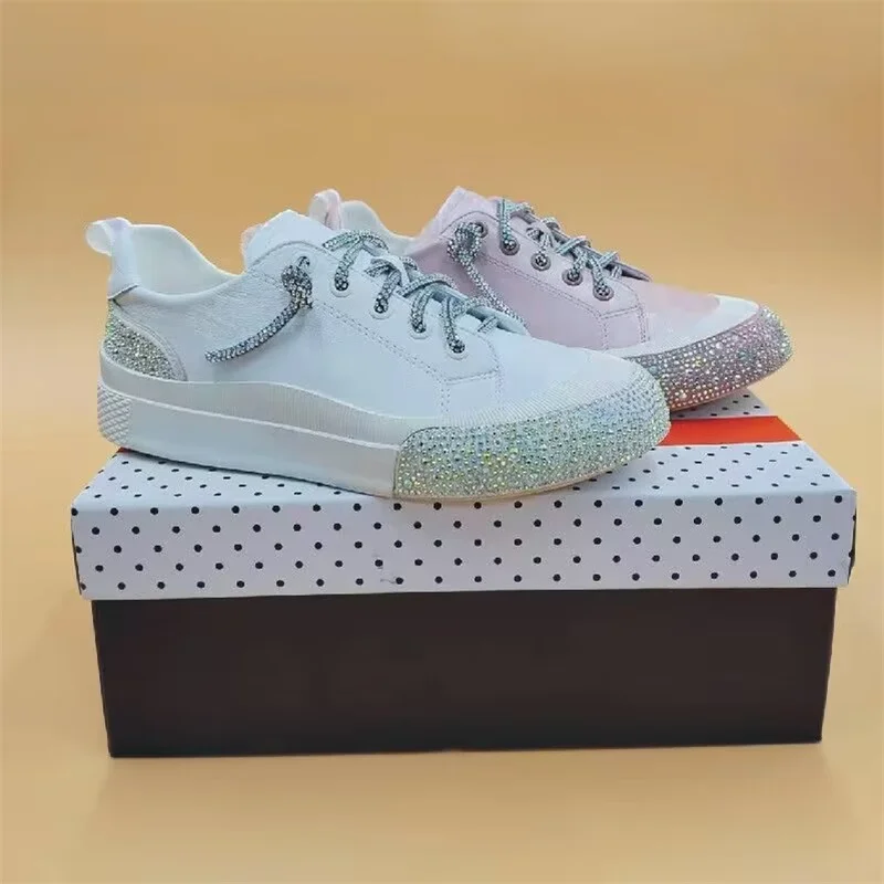

Classic hand custom low top canvas shoes thick soled silver rhinestones casual large size women's 35-42