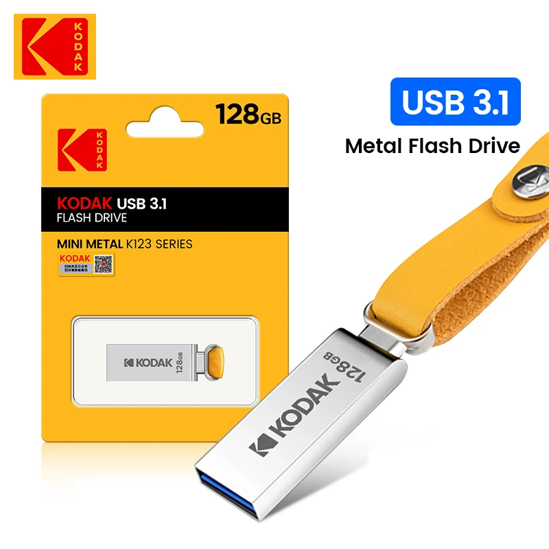 

2pcs KODAK USB3.0 Flash Drives Mini Pen 128GB Pendrive Waterproof USB 3.1 Memory Stick Leather Landyard 128GB Metal U Disk