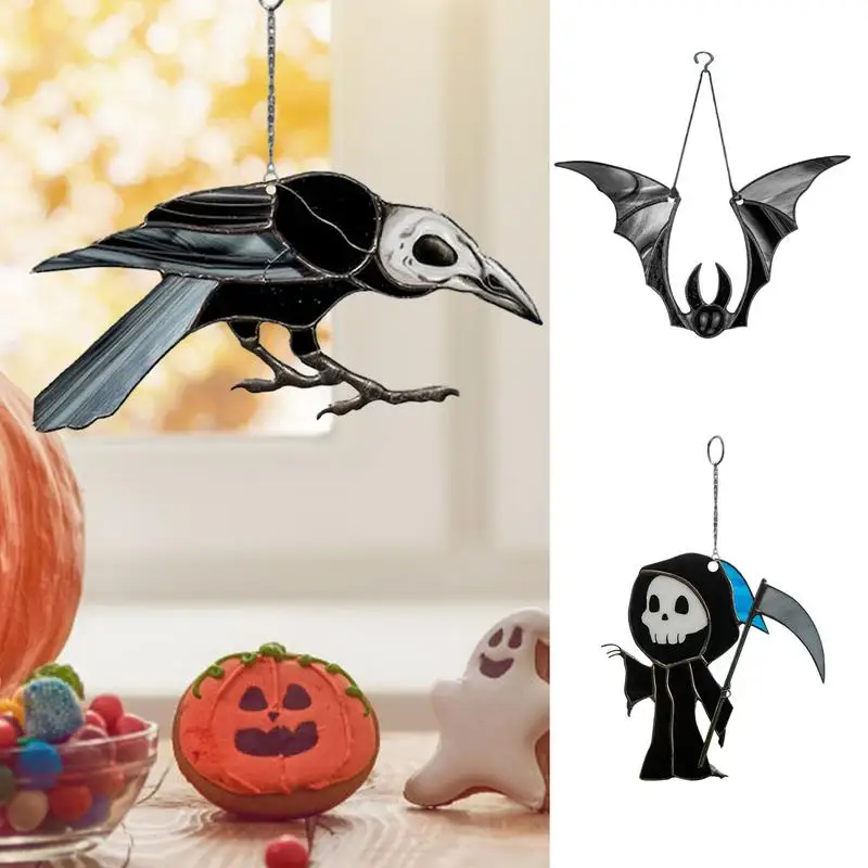 Хэллоуин Grim Reaper Sun Catcher 2D готический оконный орнамент с присоской художественное