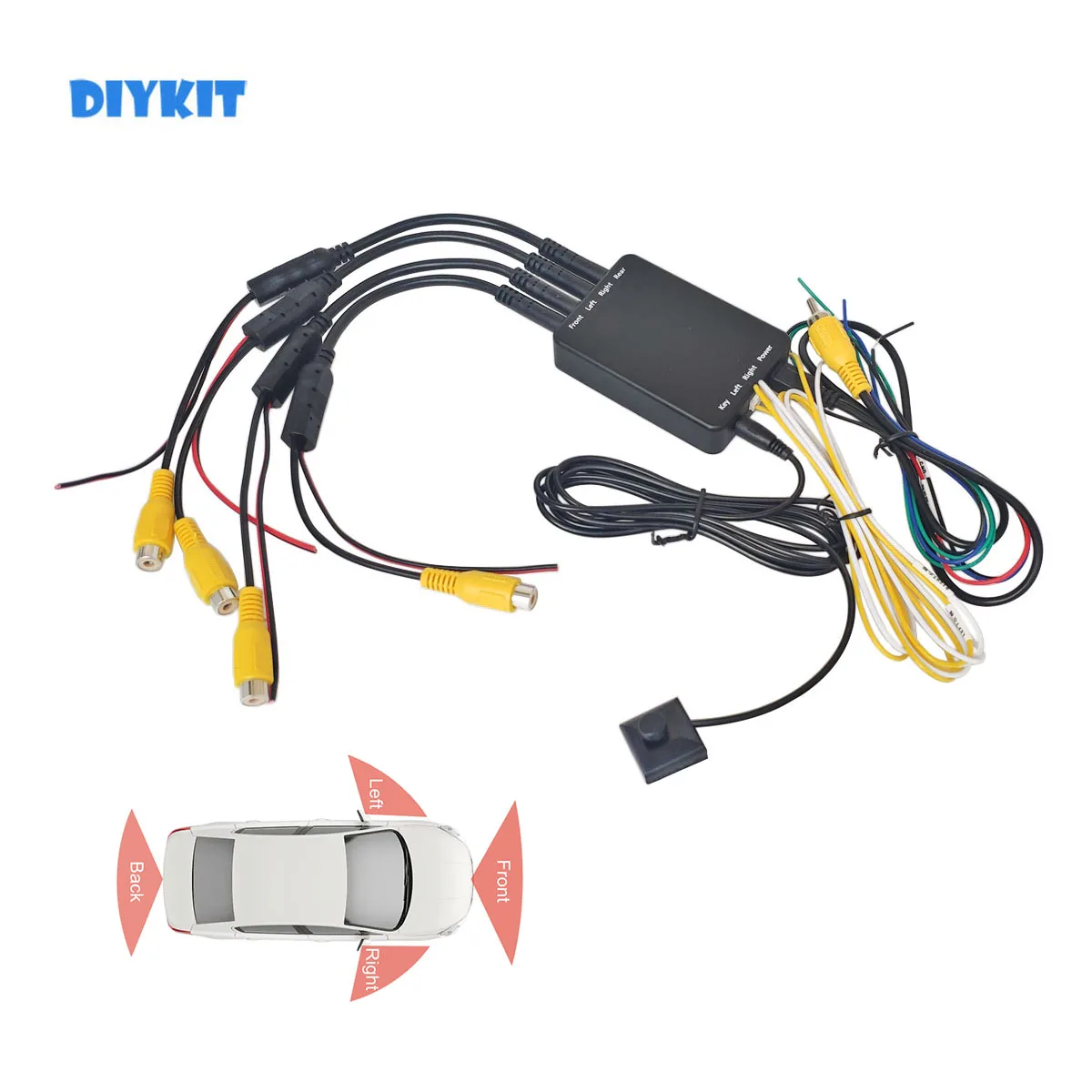 

DIYKIT 4-позиционный блок управления, преобразователь видеоканалов для 360 градусов ° Автомобильная панорамная камера, задняя передняя левая и правая камера заднего вида