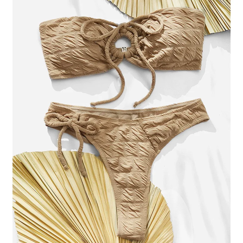 

2023 Новый однотонный сексуальный бюстгальтер на шнуровке раздельный купальник бикини с высокой талией купальник