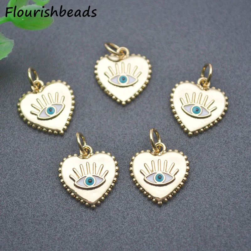 

20pc Per Lot New Design Nickel Free Anti Fading Blue Enamel Heart Evil Eye Charms Pendants for Diy Jewelry Earring Making