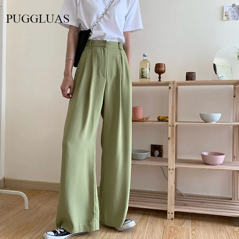 

Summer Loose Pants Fashion High Waist Thin Wide-Leg Pants Women Office Simple Solid Black Casual Female Trousers Korean New 2022