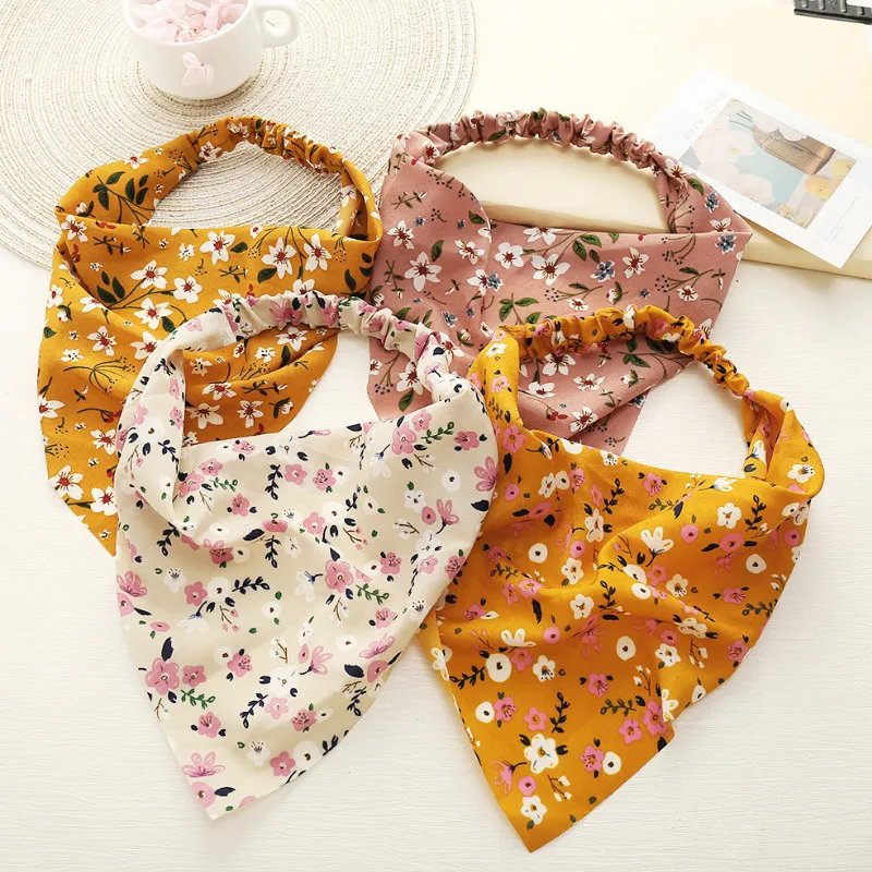 

Elegant Romantic Pure Color Headband Triangle Print Turban Headwrap for Lady Sweet Hair Band Accessories