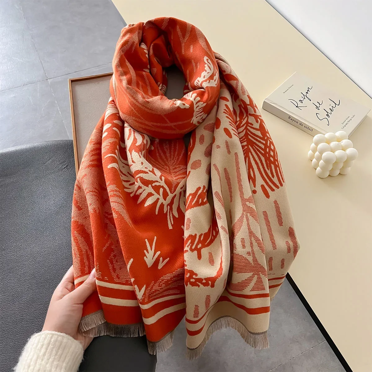 Зимний Женский Шарф Из Искусственного Кашемира С Цветочным Принтом Теплый