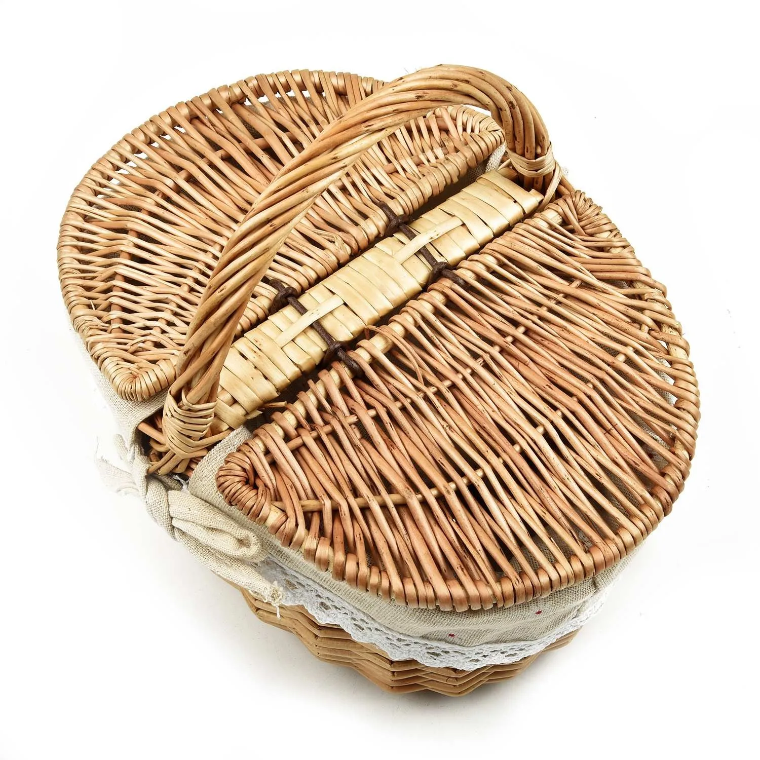 

Handmade Wicker Basket Rattan Bread Proofing Proving Basket Camping Picnic Fruit Snack Organizer Double Lid Outdoor or Indoor