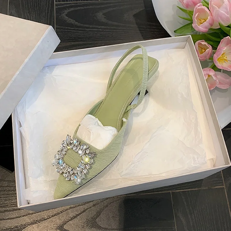 Summer New Women's High Heeled Sandals Rhinestone Square Buckle High-heeled Sandals Women Commuter Pumps Sexy Women's Sandals
