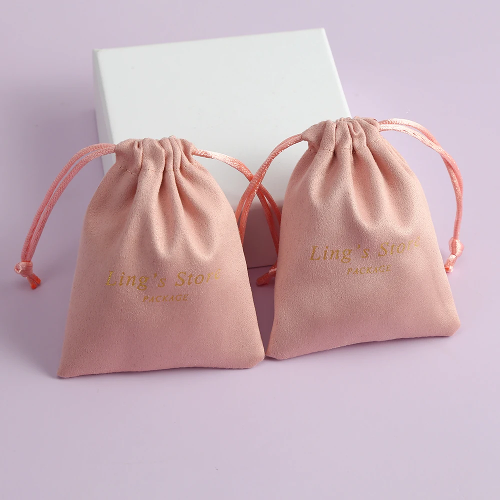 

100 Personalized Logo Velvet Gift Bags Flannel Drawstring Jewelry Pouch for Necklace Bracelets Earring Wedding Favors Candy Bag