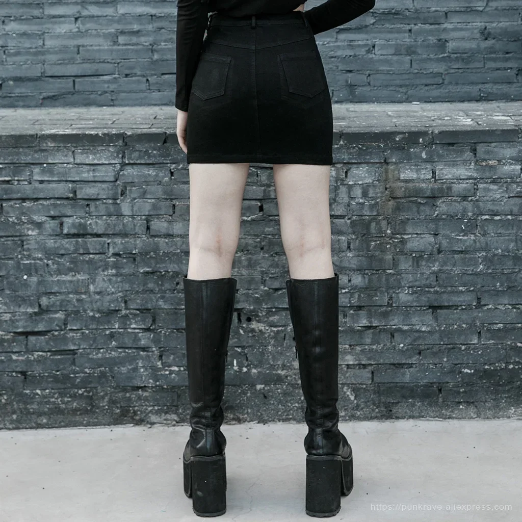Женская джинсовая мини-юбка в стиле панк-рейва