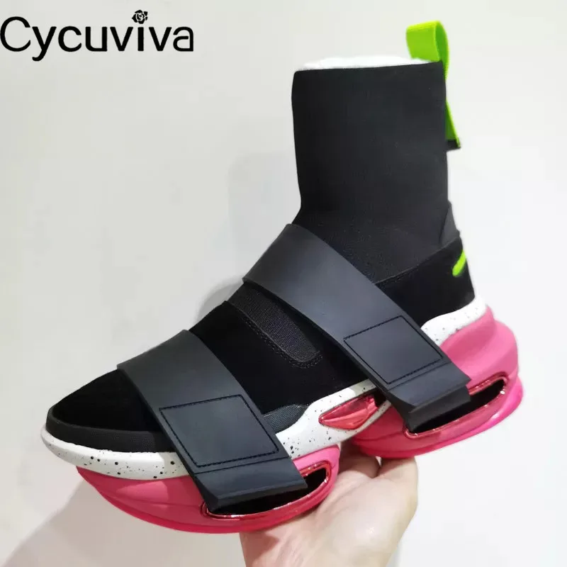 

Дизайнерские кожаные ремешки, ботинки для женщин, вязаные ботильоны на плоской платформе, мужские ботинки на толстой подошве, женские кроссовки в стиле панк, унисекс