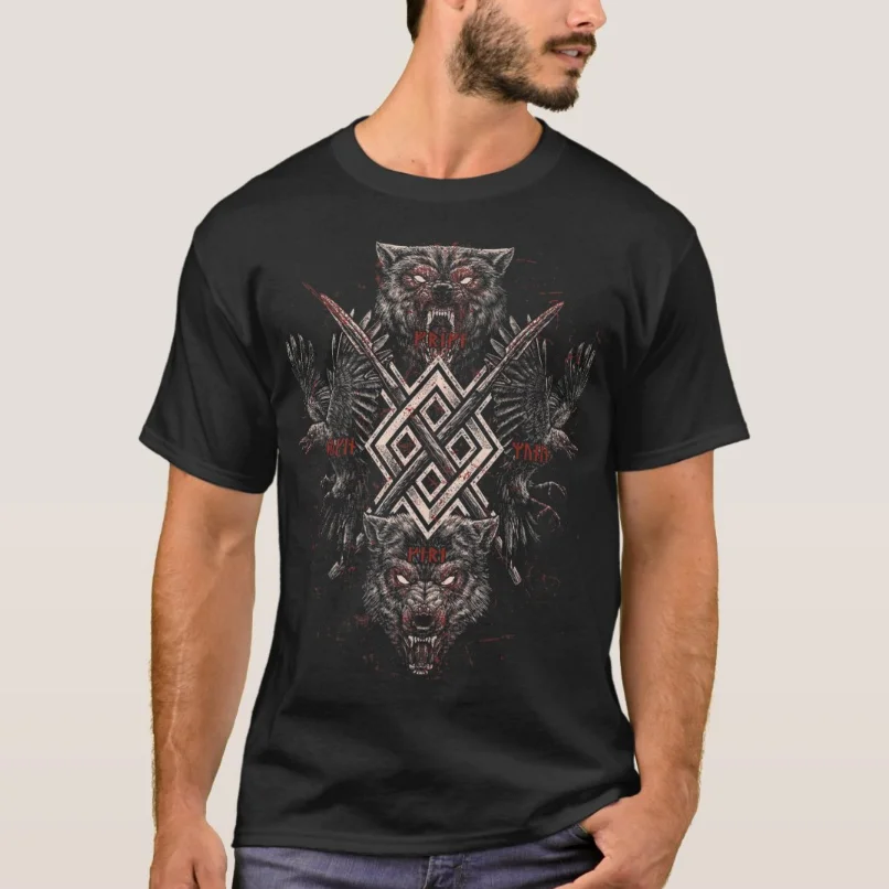 

Norse Mythology Odin Ravens and Wolves Viking T-Shirt Short Sleeve Casual 100% Cotton O-Neck Mens T-shirt Size S-3XL