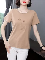 haut femme 2022 summer embroidery t shirt women cotton ladies tops short sleeve tshirt casual clothes female camisetas de mujer