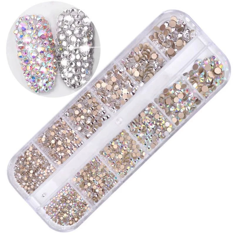 

HEALLOR 12 Grid 1440pcs AB Crystal Flat Back Rhinestone Diamond Gem 3D Glitter Nail Art Decoration for Nails Accessories