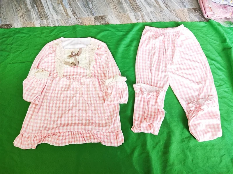 Women's Pajamas Set Sexy Plaid Princess Cute Sleepwear Lace Bow Pyjama Big Size Sweet Cozy Homewear Full Sleeve Shirt