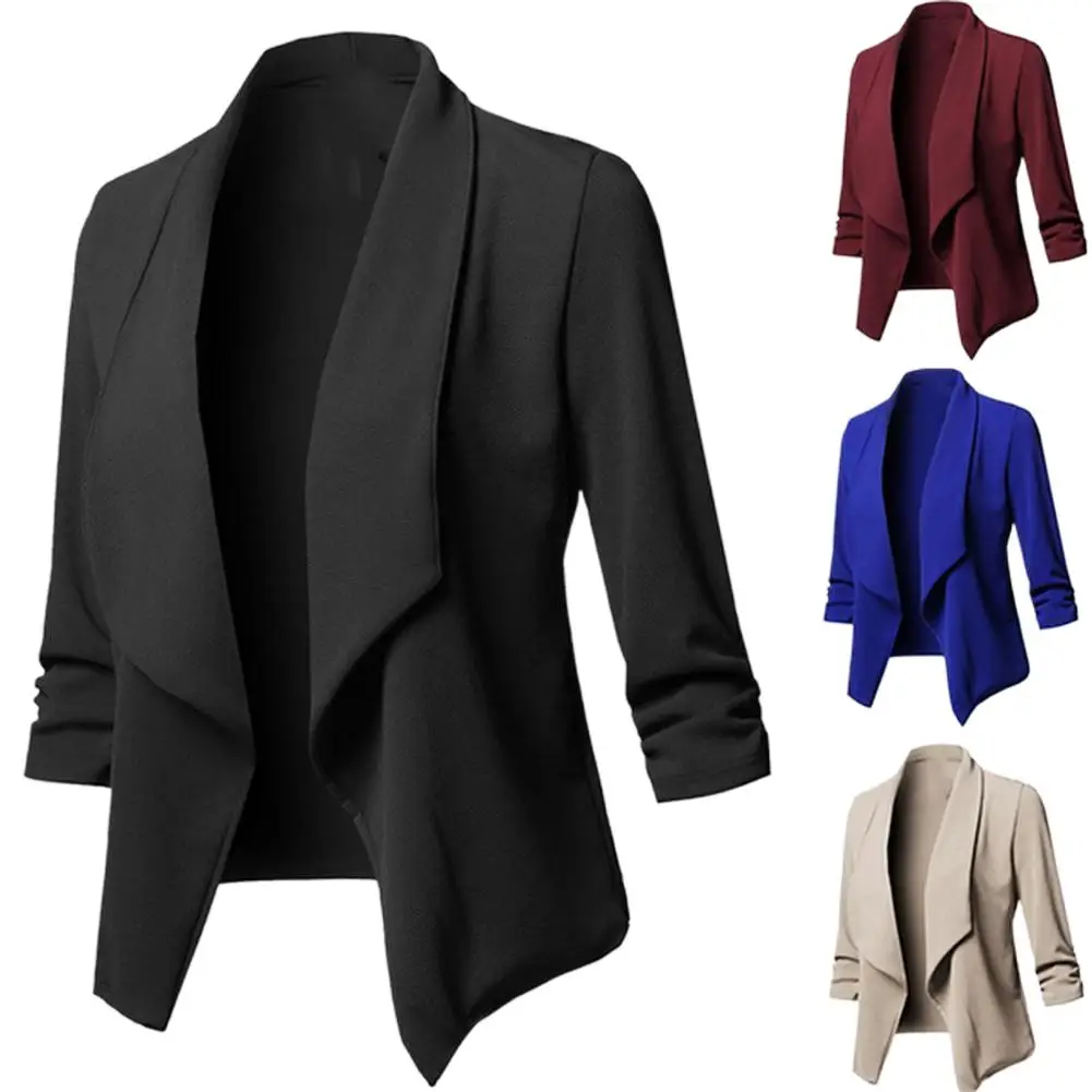

Office Women Solid Color Blazer 2021 Business Women's Coat Lapel Open Front Short Suit Jacket Plus Size 5XL костюм женский