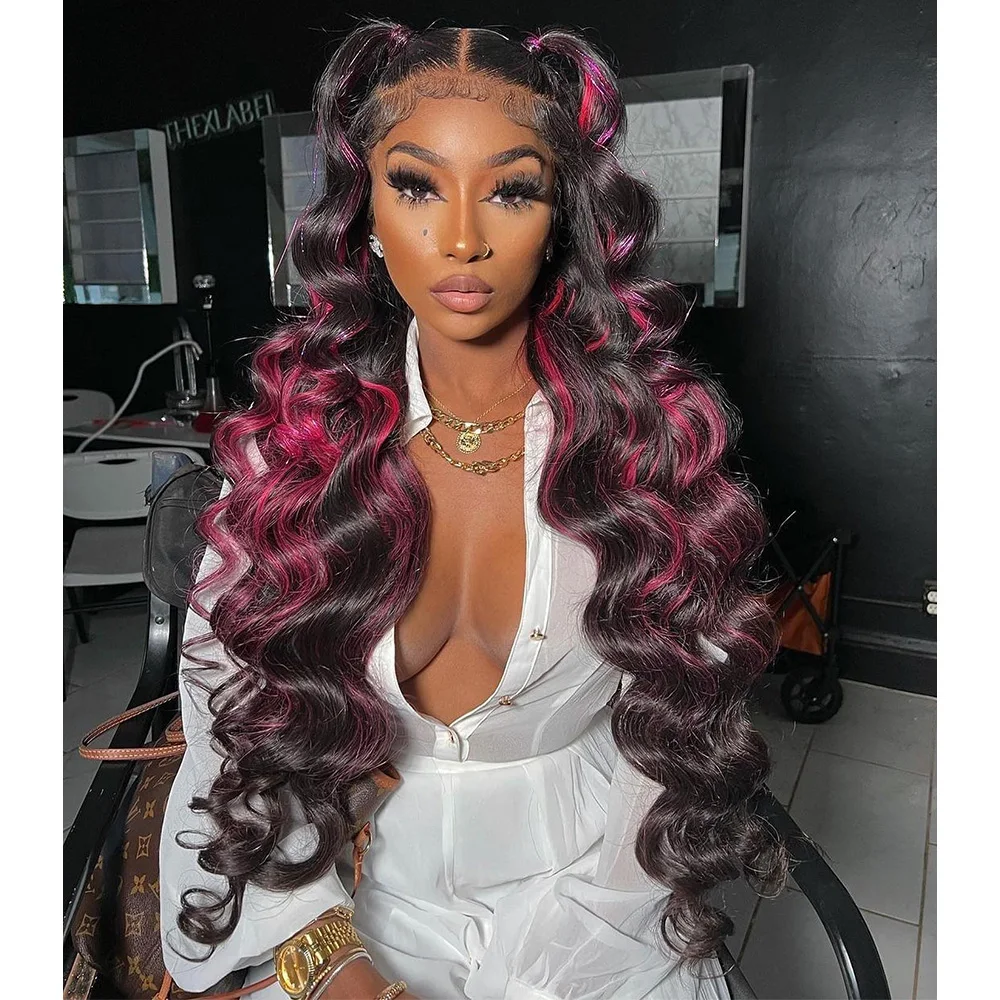Linhua розовые яркие цветные волнистые 13x6 прозрачные кружевные парики Remy 13x4