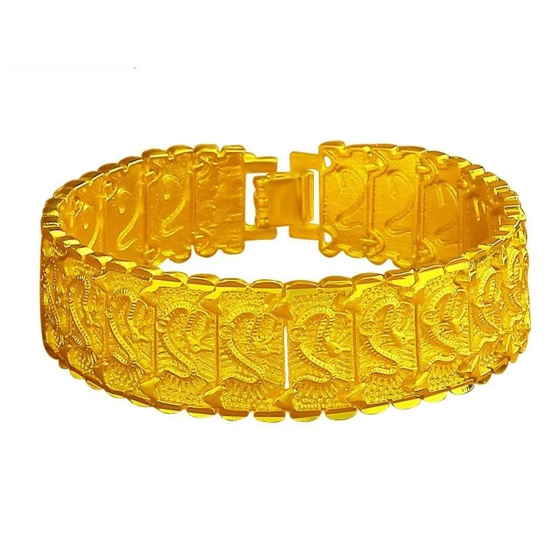 

"recommendation" En Six Happiness 10000 Foot Male Dominant Dragon Pattern Boss 24k Real Copy 100% Real Gold Bracelet for Women's