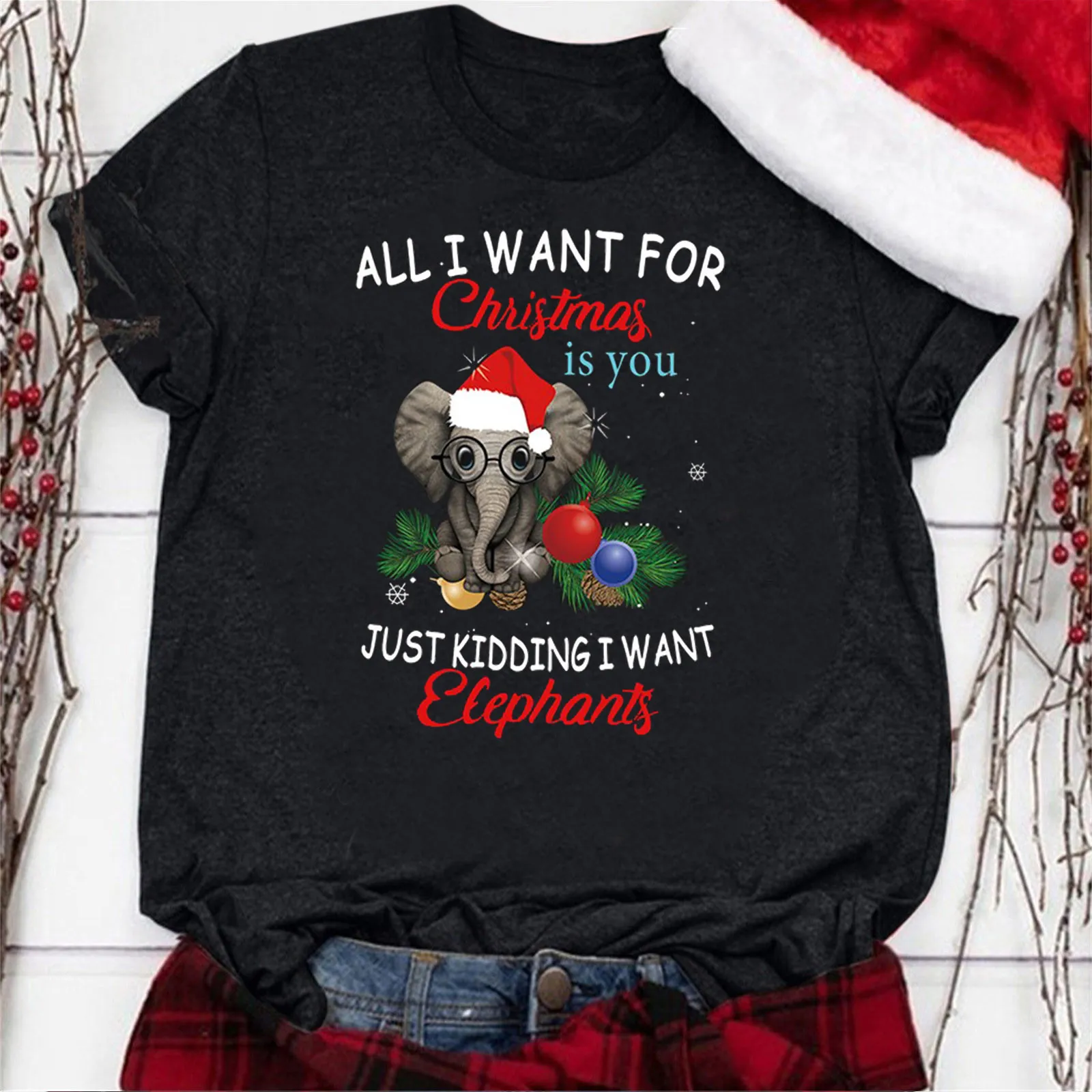 

Casual Women Printing T-Shirt Blouse Tops Christmas Short O-Neck Loose Sleeves Women's Blouse Tee Shirt