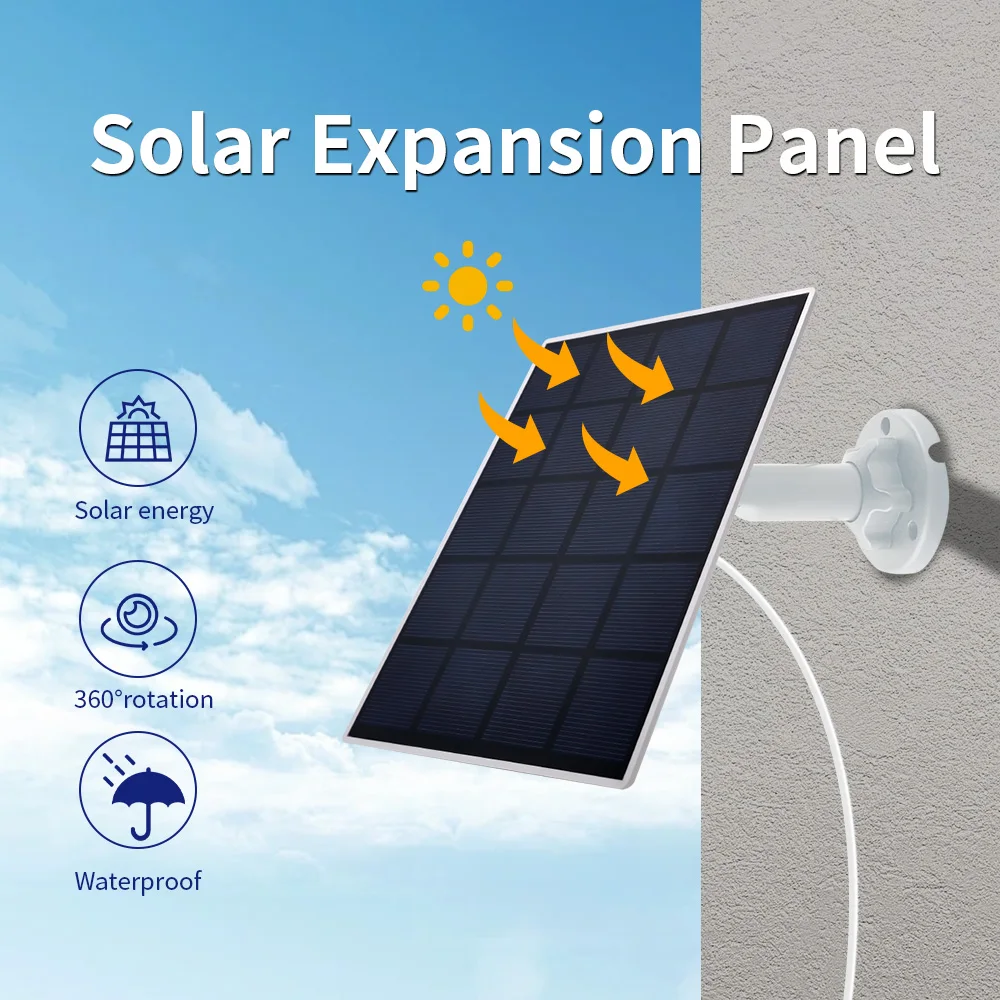 Solar Panel for Battery Camera 3M Cable Rechargeable Power for Security Outdoor WiFi Camera's Power Adapter with USB interface